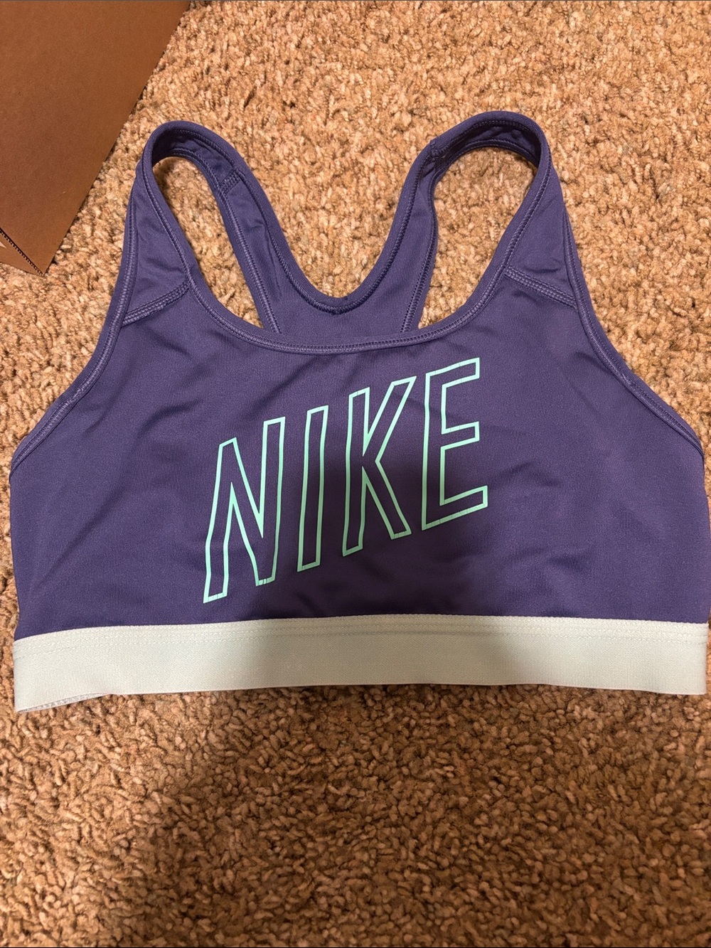 Nike Purple Racerback Sports Bra with Mint Logo and White Band